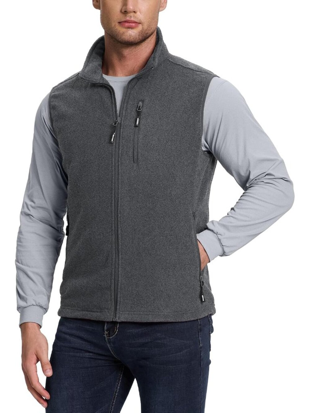 Men's Zip Up Polar Fleece Vest Outerwear Sleeveless Jacket